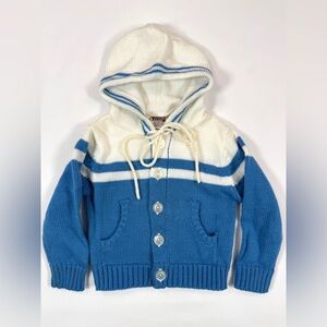 VINTAGE MONTGOMERY WARD Hooded Cardigan 12-18 Months Blue White Casual